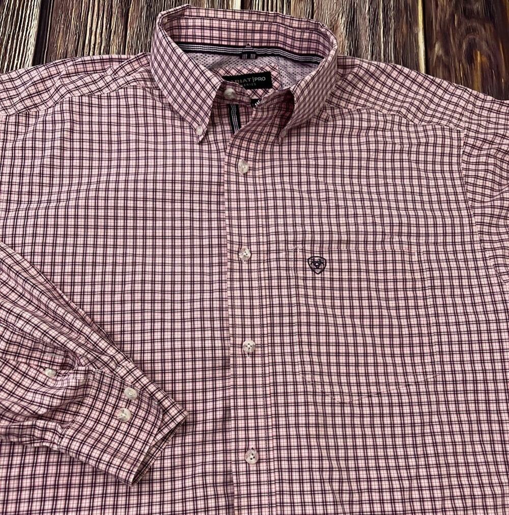 Ariat Pro Series Purple Plaid Long Sleeve Western Button Down Shirt Mens Large